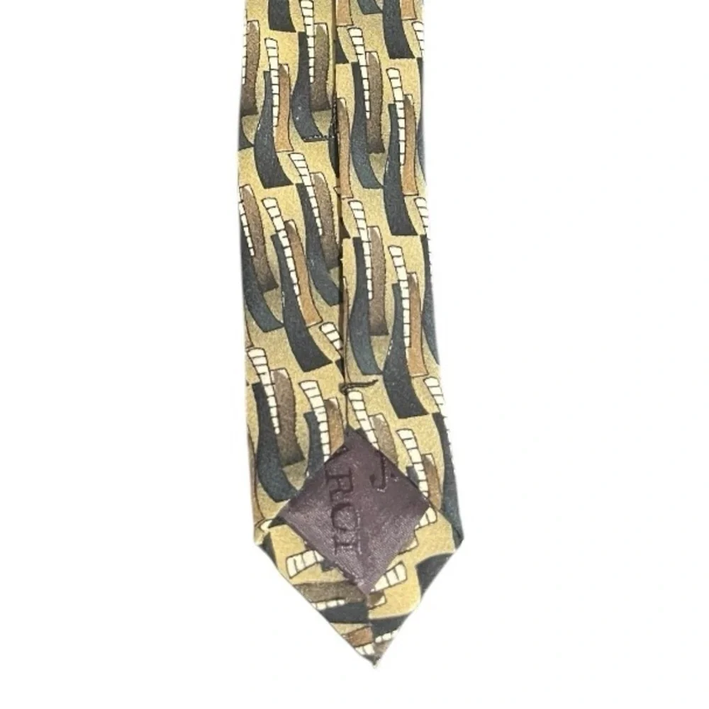 J. Garcia Geometric Silk Tie in Black, Brown and Tan
